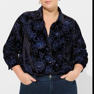 Torrid Velvet Burnout Button-Up Shirt - 4X Whimsigoth Oversized Victorian Witchy